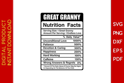 Great Granny Nutrition Facts SVG PNG PDF Cut File SVG Creativedesigntee 