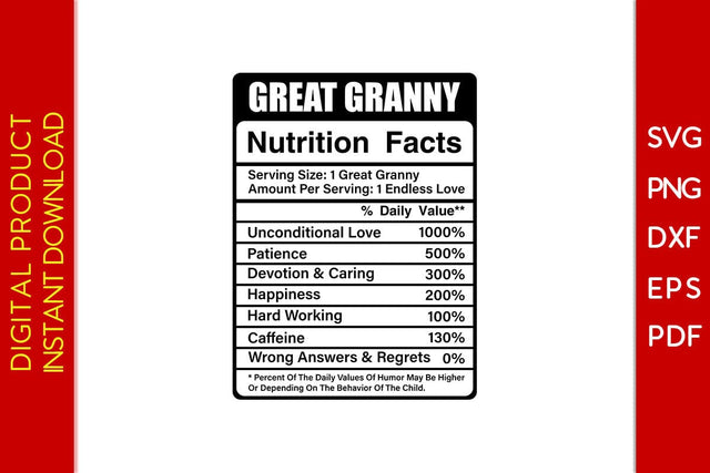 Great Granny Nutrition Facts SVG PNG PDF Cut File SVG Creativedesigntee 