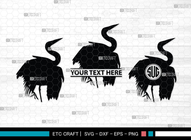 Great Heron Monogram, Great Heron Silhouette, Great Heron SVG, Heron Svg, Bird Svg, Bird Heron Svg, SB00275 SVG ETC Craft 
