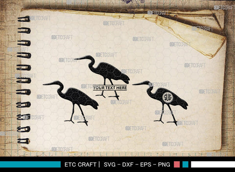 Great Heron Monogram, Great Heron Silhouette, Great Heron SVG, Heron Svg, Bird Svg, Bird Heron Svg, SB00275 SVG ETC Craft 