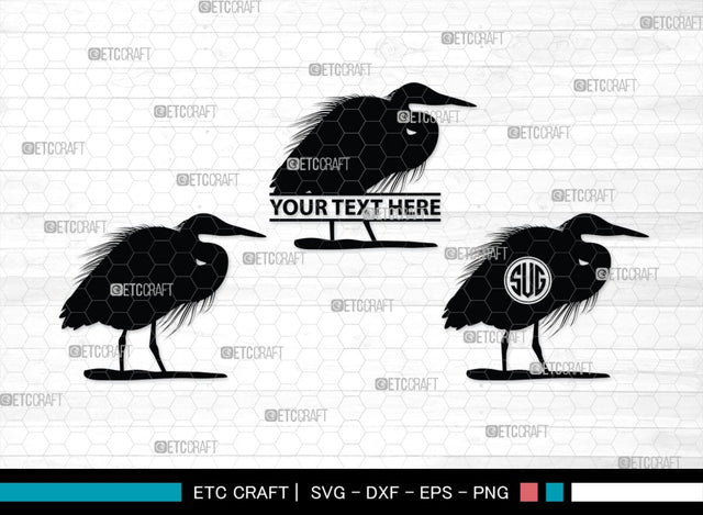 Great Heron Monogram, Great Heron Silhouette, Great Heron SVG, Heron Svg, Bird Svg, Bird Heron Svg, SB00275 SVG ETC Craft 