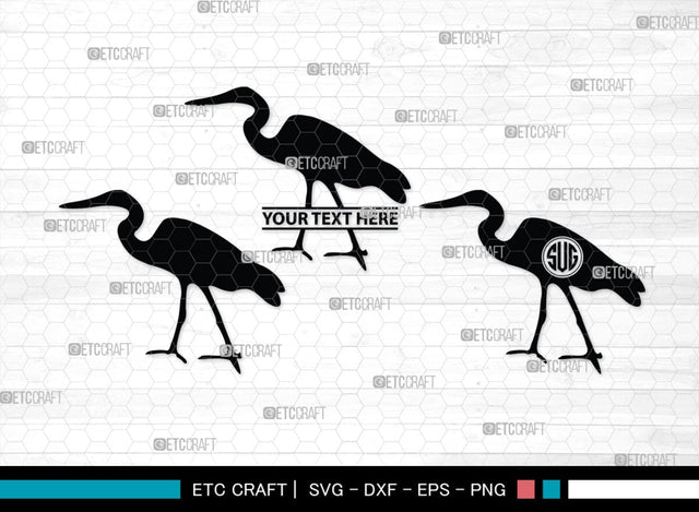 Great Heron Monogram, Great Heron Silhouette, Great Heron SVG, Heron Svg, Bird Svg, Bird Heron Svg, SB00275 SVG ETC Craft 