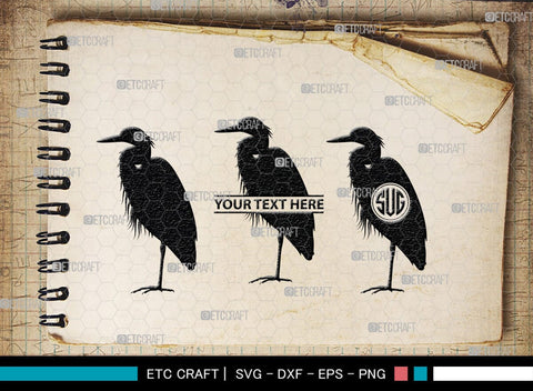 Great Heron Monogram, Great Heron Silhouette, Great Heron SVG, Heron Svg, Bird Svg, Bird Heron Svg, SB00275 SVG ETC Craft 