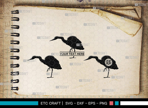 Great Heron Monogram, Great Heron Silhouette, Great Heron SVG, Heron Svg, Bird Svg, Bird Heron Svg, SB00275 SVG ETC Craft 