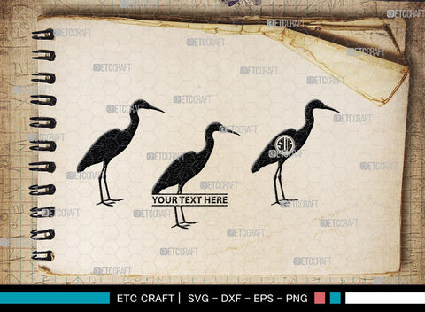 Great Heron Monogram, Great Heron Silhouette, Great Heron SVG, Heron Svg, Bird Svg, Bird Heron Svg, SB00275 SVG ETC Craft 