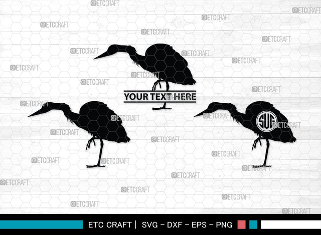 Great Heron Monogram, Great Heron Silhouette, Great Heron SVG, Heron Svg, Bird Svg, Bird Heron Svg, SB00275 SVG ETC Craft 