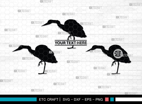 Great Heron Monogram, Great Heron Silhouette, Great Heron SVG, Heron Svg, Bird Svg, Bird Heron Svg, SB00275 SVG ETC Craft 