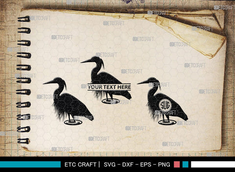 Great Heron Monogram, Great Heron Silhouette, Great Heron SVG, Heron Svg, Bird Svg, Bird Heron Svg, SB00275 SVG ETC Craft 