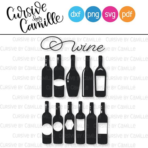 Great Variety of Wine Bottles Cut File SVG Cursive by Camille 
