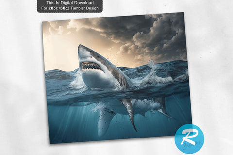 Great White Shark 20 oz / 30 oz Tumbler PNG Sublimation Regulrcrative 
