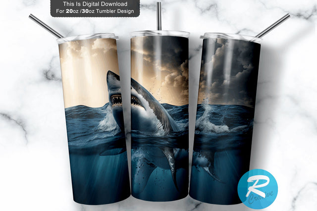 Great White Shark 20 oz / 30 oz Tumbler PNG Sublimation Regulrcrative 