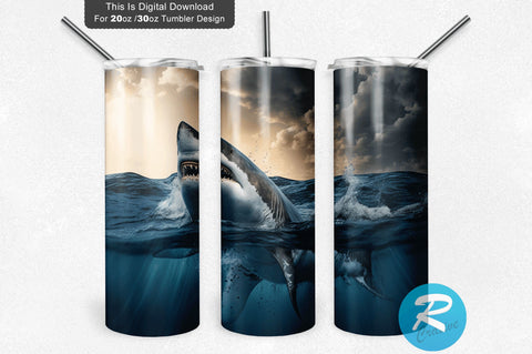 Great White Shark 20 oz / 30 oz Tumbler PNG Sublimation Regulrcrative 