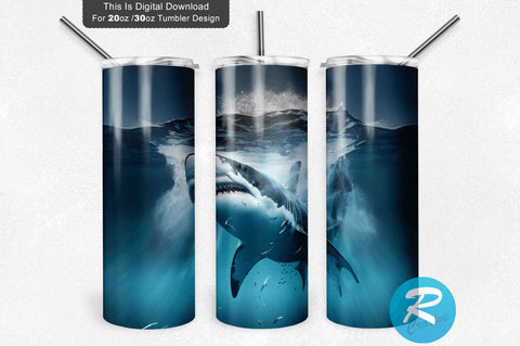 Great White Shark water 20 oz / 30 oz Tumbler PNG Sublimation Regulrcrative 