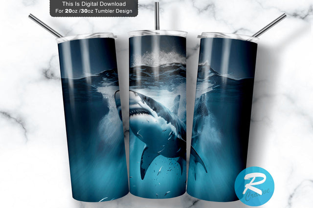 Great White Shark water 20 oz / 30 oz Tumbler PNG Sublimation Regulrcrative 