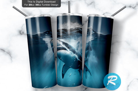Great White Shark water 20 oz / 30 oz Tumbler PNG Sublimation Regulrcrative 
