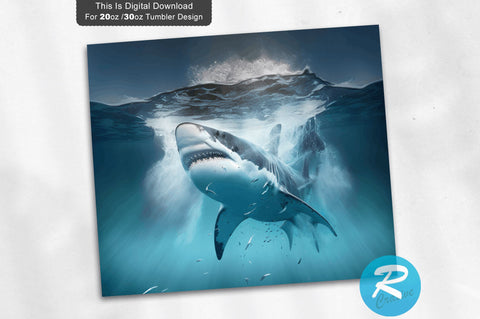 Great White Shark water 20 oz / 30 oz Tumbler PNG Sublimation Regulrcrative 