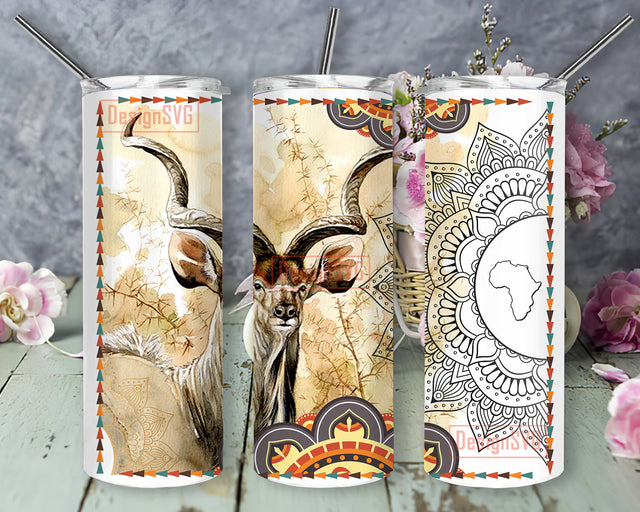 Greater Kudu Mandala 20oz Skinny Tumbler, Kudu Tumbler Png, Mandala Design Tumbler, Animal Tumbler Wrap, Dgital Download Sublimation DesignSVG 