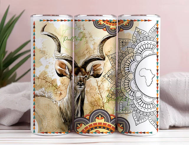 Greater Kudu Mandala Skinny Tumbler Design PNG, Kudu Tumbler Wrap, Kudu Tumbler PNG, 20oz Skinny Tumbler Design PNG, Instant Download Sublimation PixelChick 