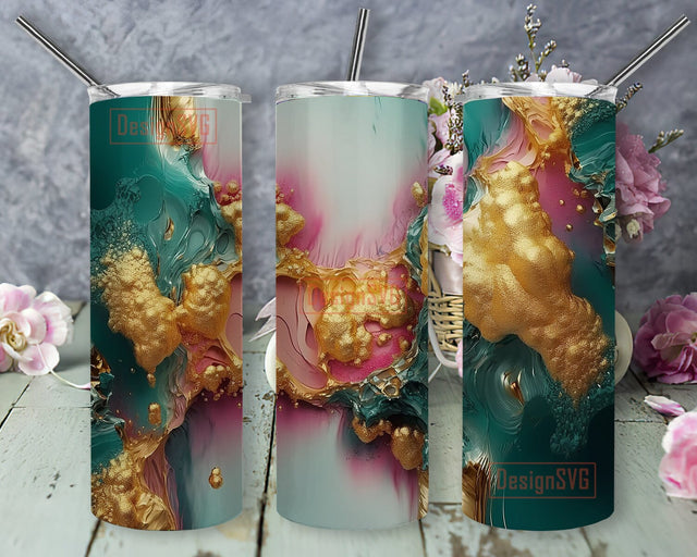 Green And Gold Abstract 20oz Skinny Tumbler Png, Abstract Geode Art Tumbler, Emerald And Gold Tumbler, Brushstroke Tumbler, Abstract Gold Tumbler Sublimation DesignSVG 