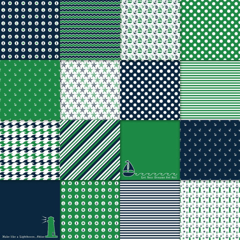 Green and Navy Nautical Designs Digital Paper Sublimation Old Market 