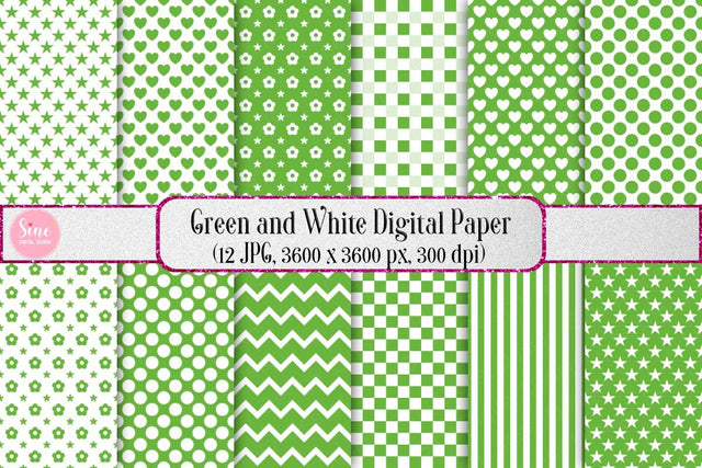 Green and White Pattern Seamless Digital Paper Backgrounds Digital Pattern SineDigitalDesign 