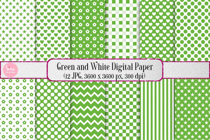 Green and White Pattern Seamless Digital Paper Backgrounds Digital Pattern SineDigitalDesign 