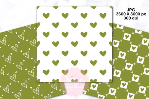 Green and White Valentines Digital Papers Backgrounds Set Digital Pattern SineDigitalDesign 