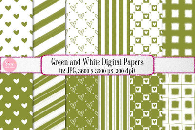 Green and White Valentines Digital Papers Backgrounds Set Digital Pattern SineDigitalDesign 