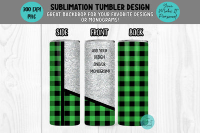 Green Buffalo Check and Glitter Design for Sublimation Tumblers! Sublimation You Make It Personal 