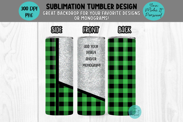 Green Buffalo Check and Glitter Design for Sublimation Tumblers! Sublimation You Make It Personal 