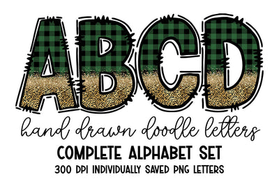 Green Buffalo Plaid Leopard Print Doodle Letters Alphabet Sublimation BijouBay 