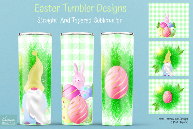Green Buffalo Plaid Tumbler Sublimation. Easter Gnome Wrap Sublimation Kseniia designer 