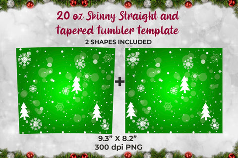Green Christmas Tumbler Wrap Template 20 oz for Sublimation Sublimation Sublimatiz Designs 