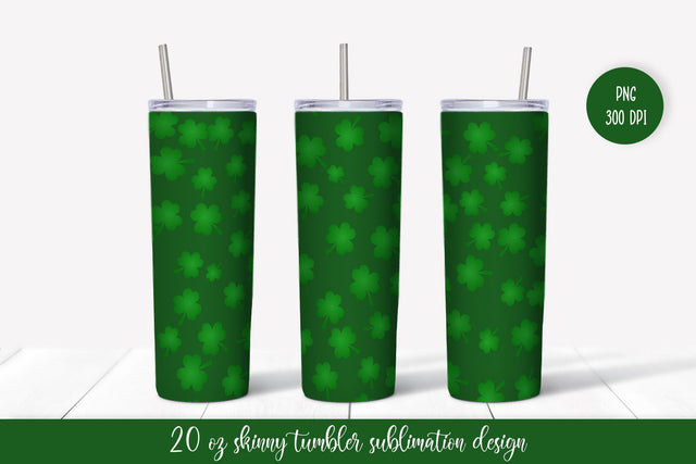 Green Clover Leaves Patricks Day Tumbler Sublimation Wrap SVG LaBelezoka 