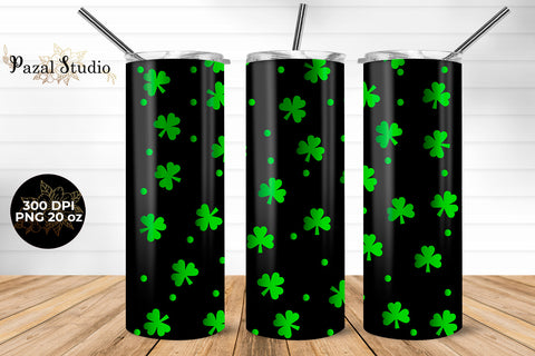 Green Clover Pattern St Patricks Day 20oz Skinny Tumbler Wrap Design Sublimation Pazal Studio 