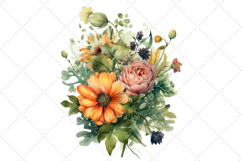 Green Floral Bouquet Watercolor Clipart Bundle, Sublimation, Green Floral Bouquet Sublimation FloridPrintables 