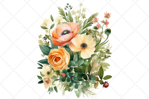 Green Floral Bouquet Watercolor Clipart Bundle, Sublimation, Green Floral Bouquet Sublimation FloridPrintables 