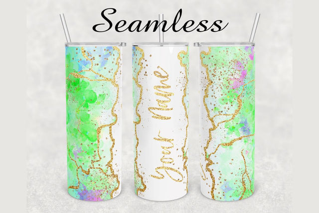 Green Floral Glitter Agate Tumbler sublimation design 20 oz skinny tumbler wrap Sublimation BambinaCreations 