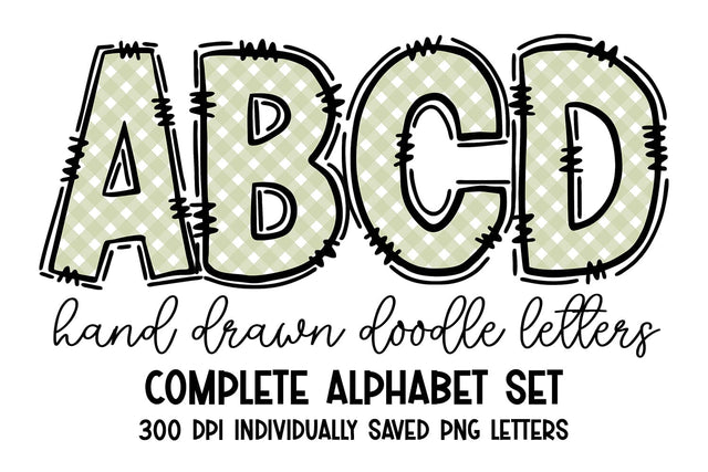 Green Gingham Doodle Letters Sublimation BijouBay 