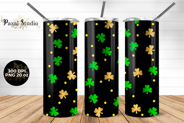 Green & Gold Clover Pattern St Patricks Day 20oz Skinny Tumbler Wrap Design Sublimation Pazal Studio 