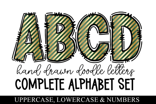 Green & Gold Doodle Letters, Christmas Sublimation Alpha Set Sublimation BijouBay 