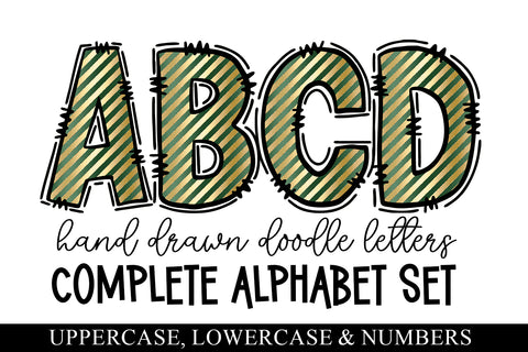 Green & Gold Doodle Letters, Christmas Sublimation Alpha Set Sublimation BijouBay 