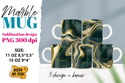 Green gold Marble sublimation mug 11oz 15oz. 5 PNG design Sublimation Yustaf Art Store 