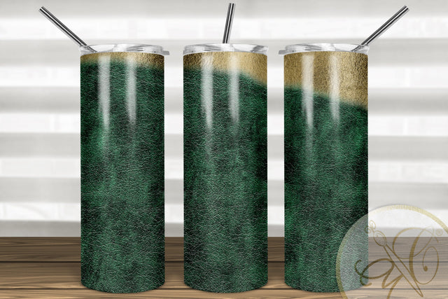 Green Leather and Gold Foil 20oz Skinny Tumbler Sublimation Sublimation Marlene Campos 
