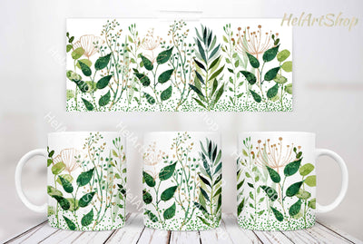 Green Leaves Mug PNG | Mug Wrap Sublimation Sublimation _HelArtShop_ 