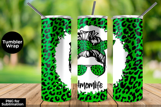 Green Leopard momlife 20 oz Skinny Tumbler Wrap Sublimation Design Sublimation Sublimatiz Designs 