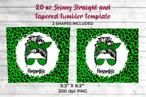 Green Leopard momlife 20 oz Skinny Tumbler Wrap Sublimation Design Sublimation Sublimatiz Designs 