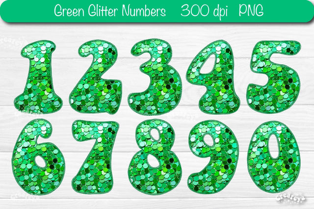 Green Numbers PNG St Patrick’s day Numbers Glitter Embroidery Sequins and Stitches Sublimation Createya Design 