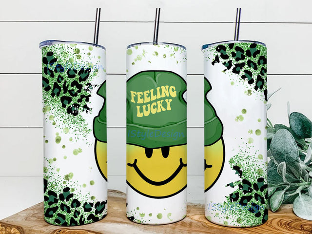 Green Patrick Smile Face 20oz Skinny Tumbler Wrap Design, St. Patrick's Day, Feeling Lucky, Tumbler Sublimation Design, PNG Instant Download Sublimation iStyleDesign 