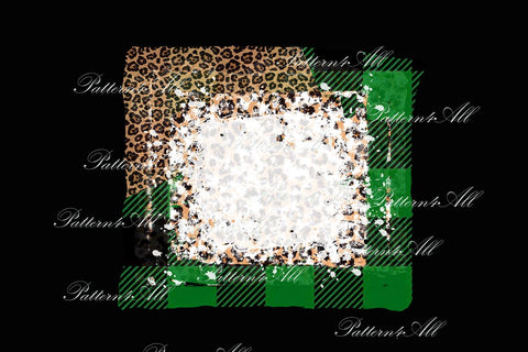 Green Plaid and Leopard Frame,Bleach background,Check splashes,Buffalo plaid Patches,Sublimation PNG,Distressed design element, Frame PNG Sublimation ArtStudio 